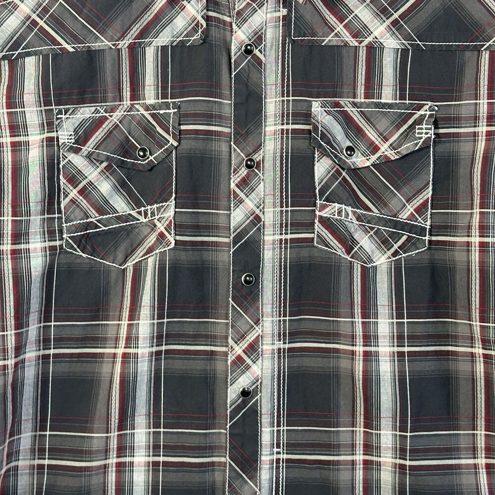 BKE Buckle Plaid Shirt Men’s XL Pearl Snap Athletic Fit Western Cowboy Red Black - Picture 9 of 14